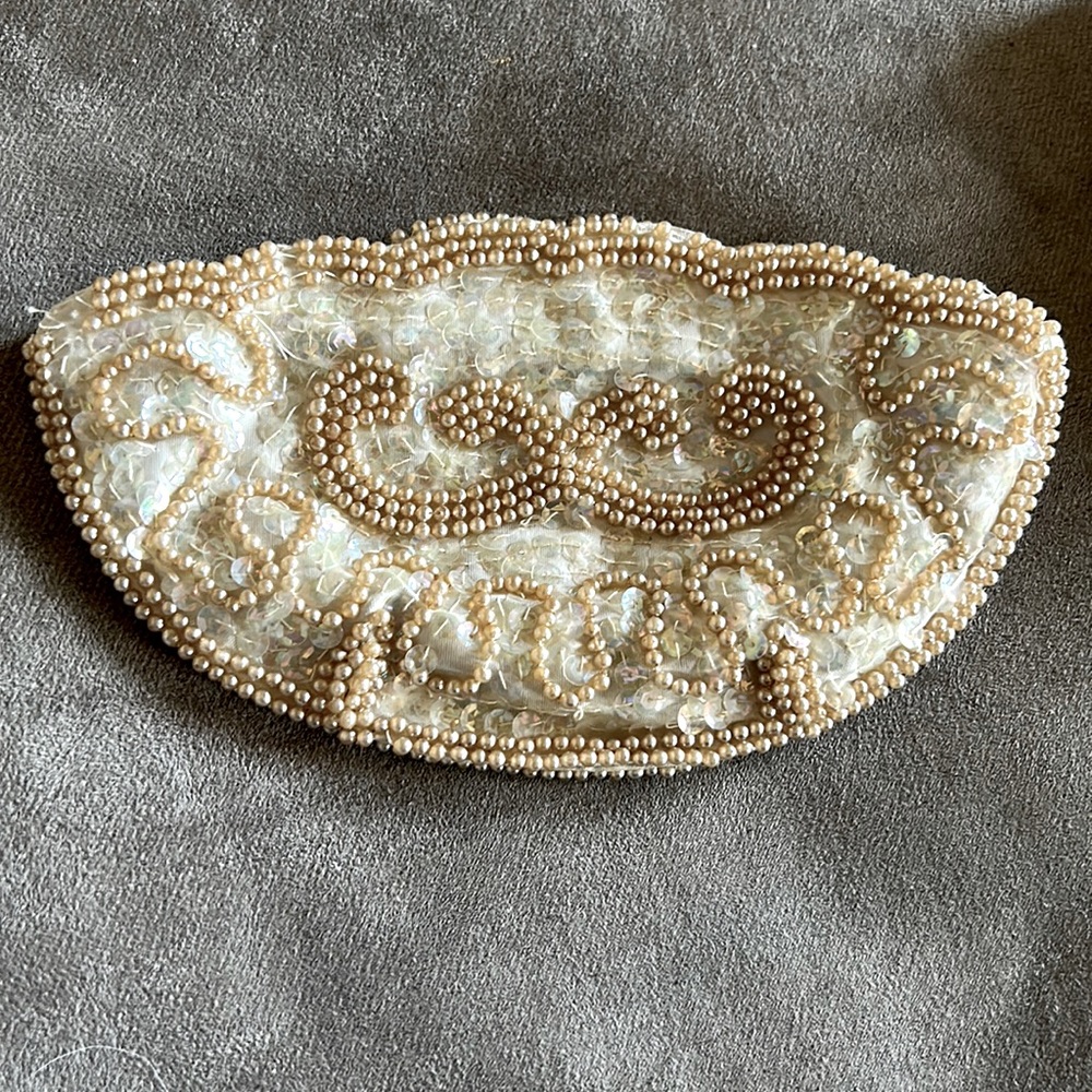 Vintage Le Jule Japan Hand Beaded Silk Clutch Wallet, Cream and Gold